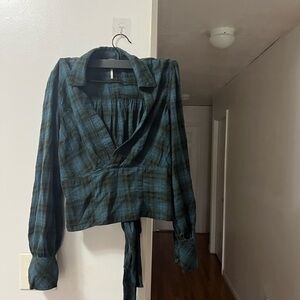 Free people Plaid Wrap Top in Green and Black
